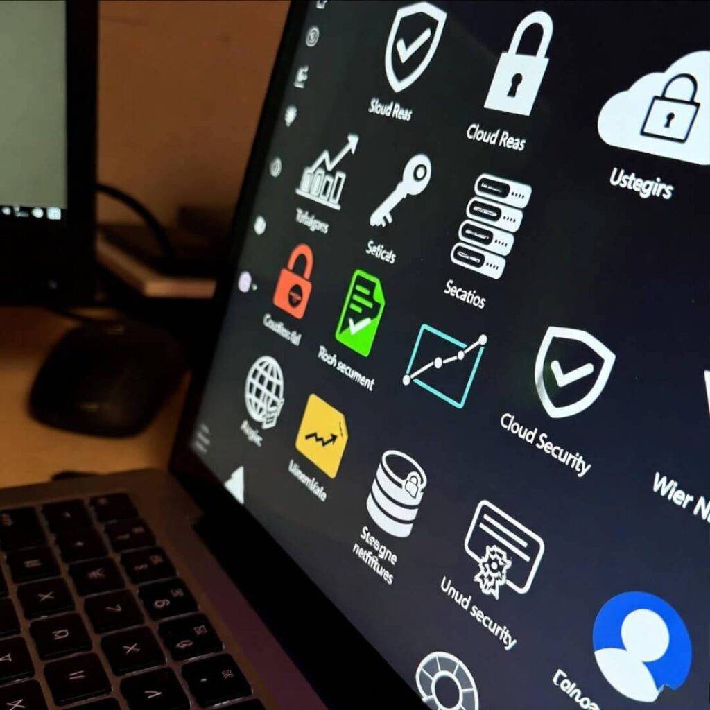 Laptop screen showing security icons