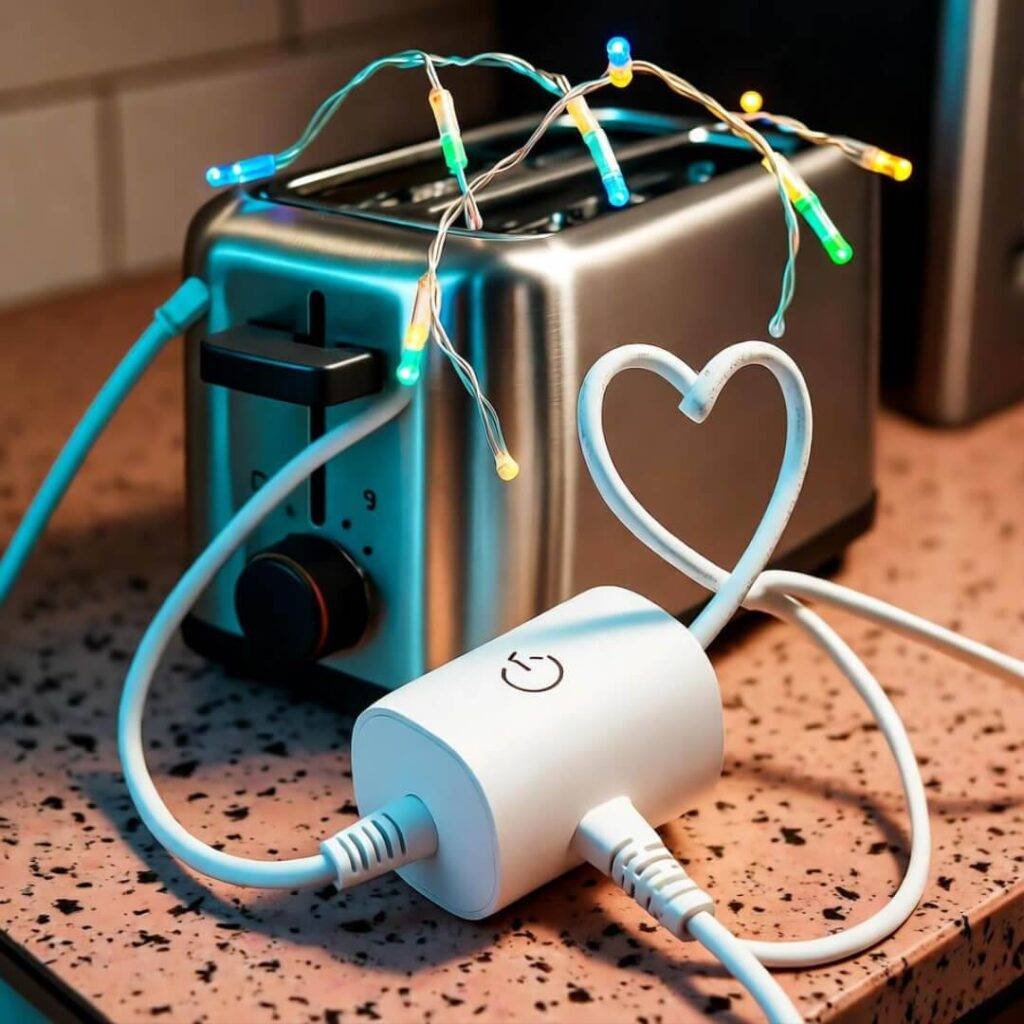 Heart-shaped cord overloads toaster lights.