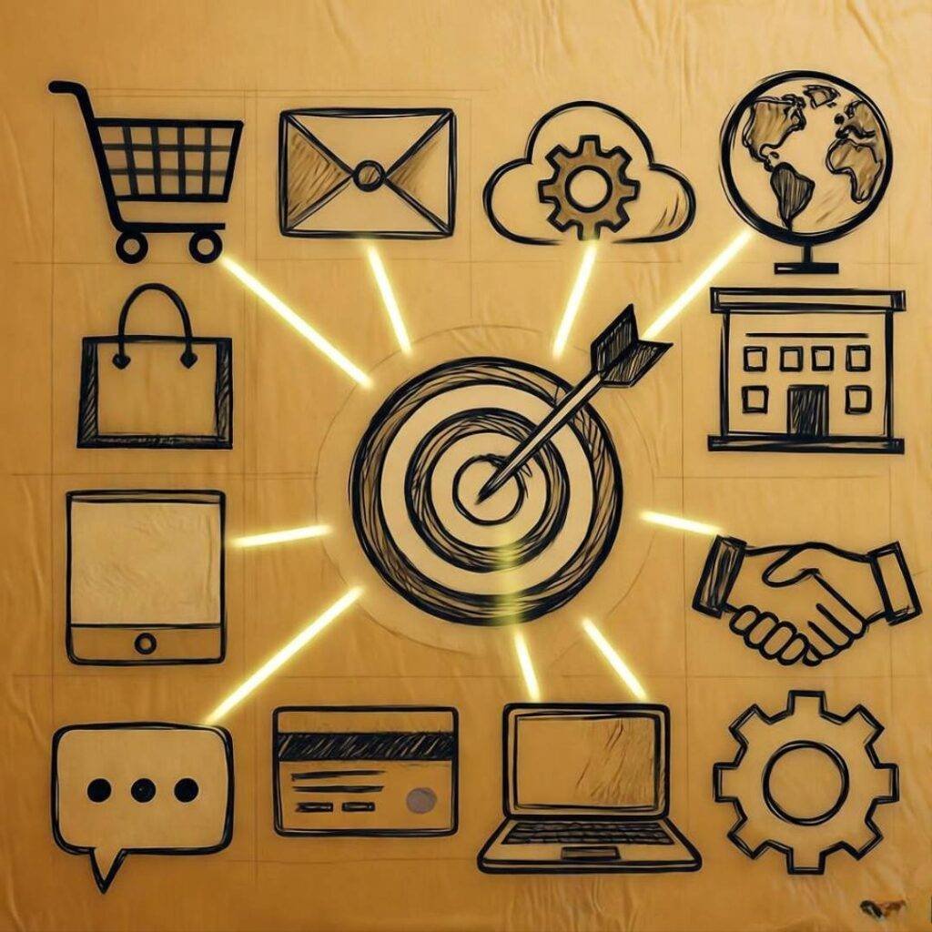 Napkin sketch of industries linked by SaaS.