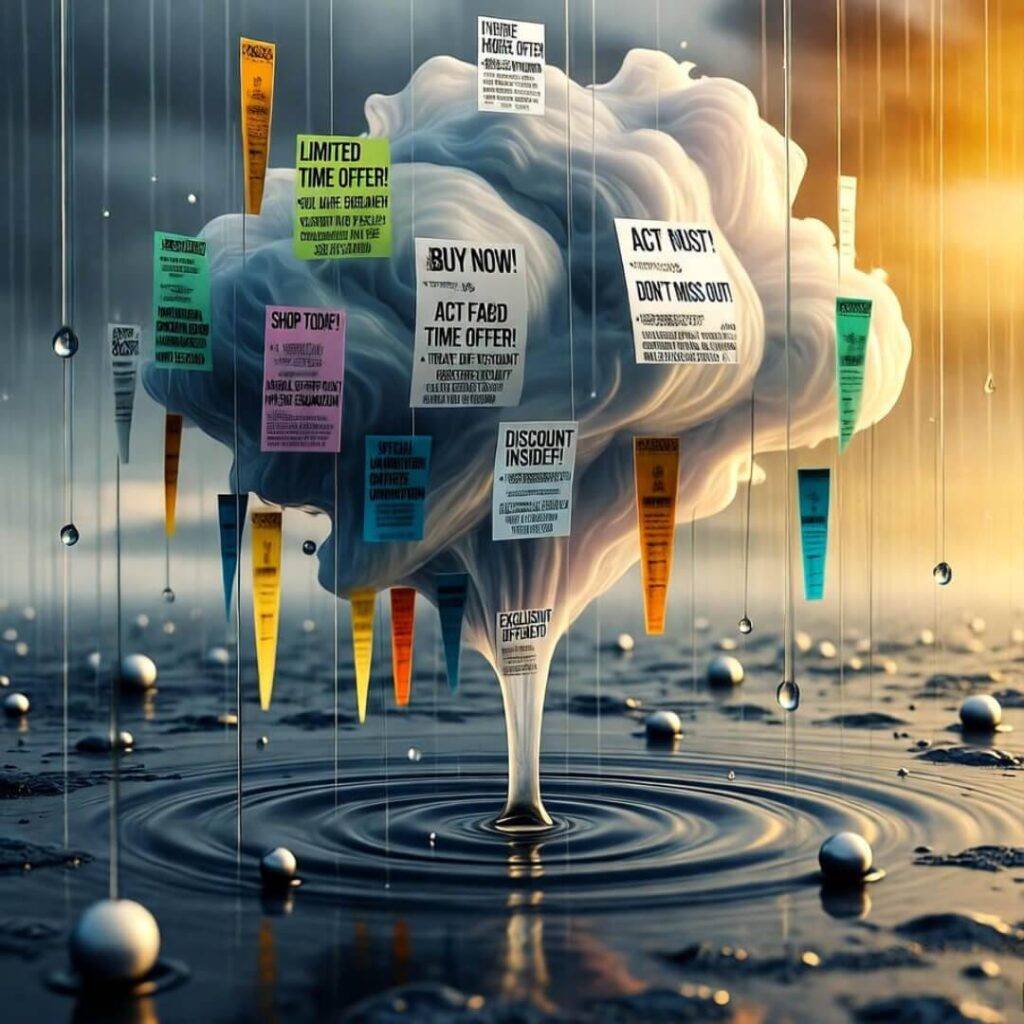 Ad banners dissolve into ethical clouds.