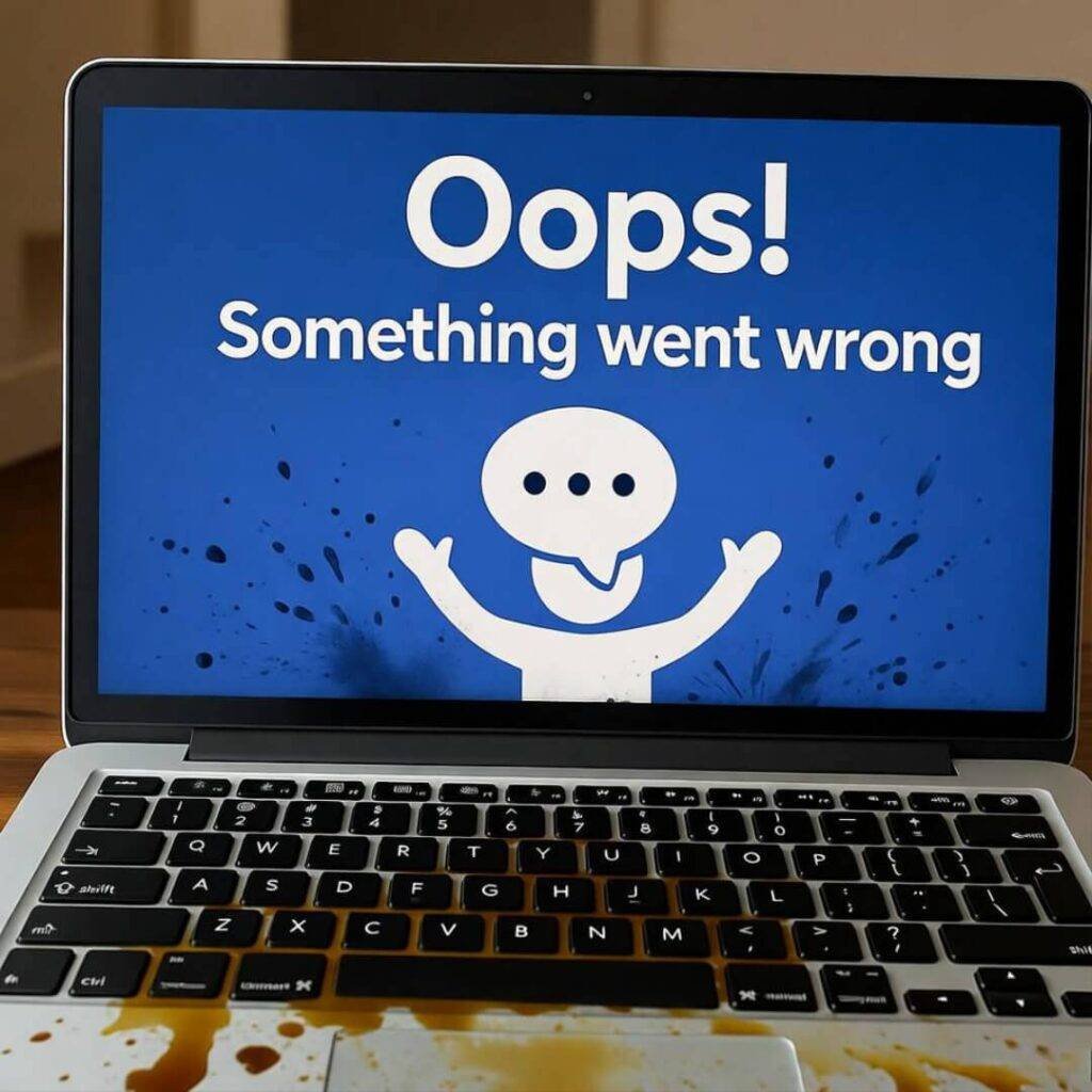 Coffee-stained error screen, epic fail.