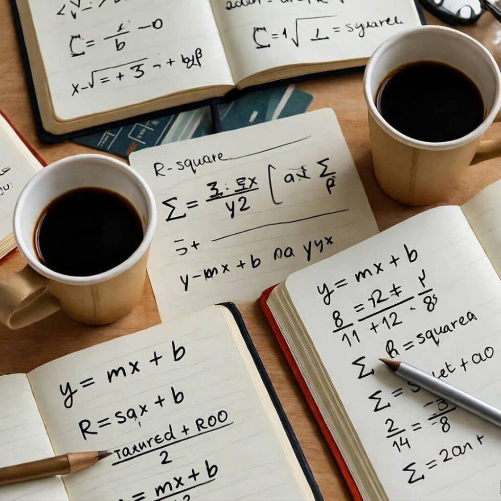 Notebook chaos, equations in coffee rings.