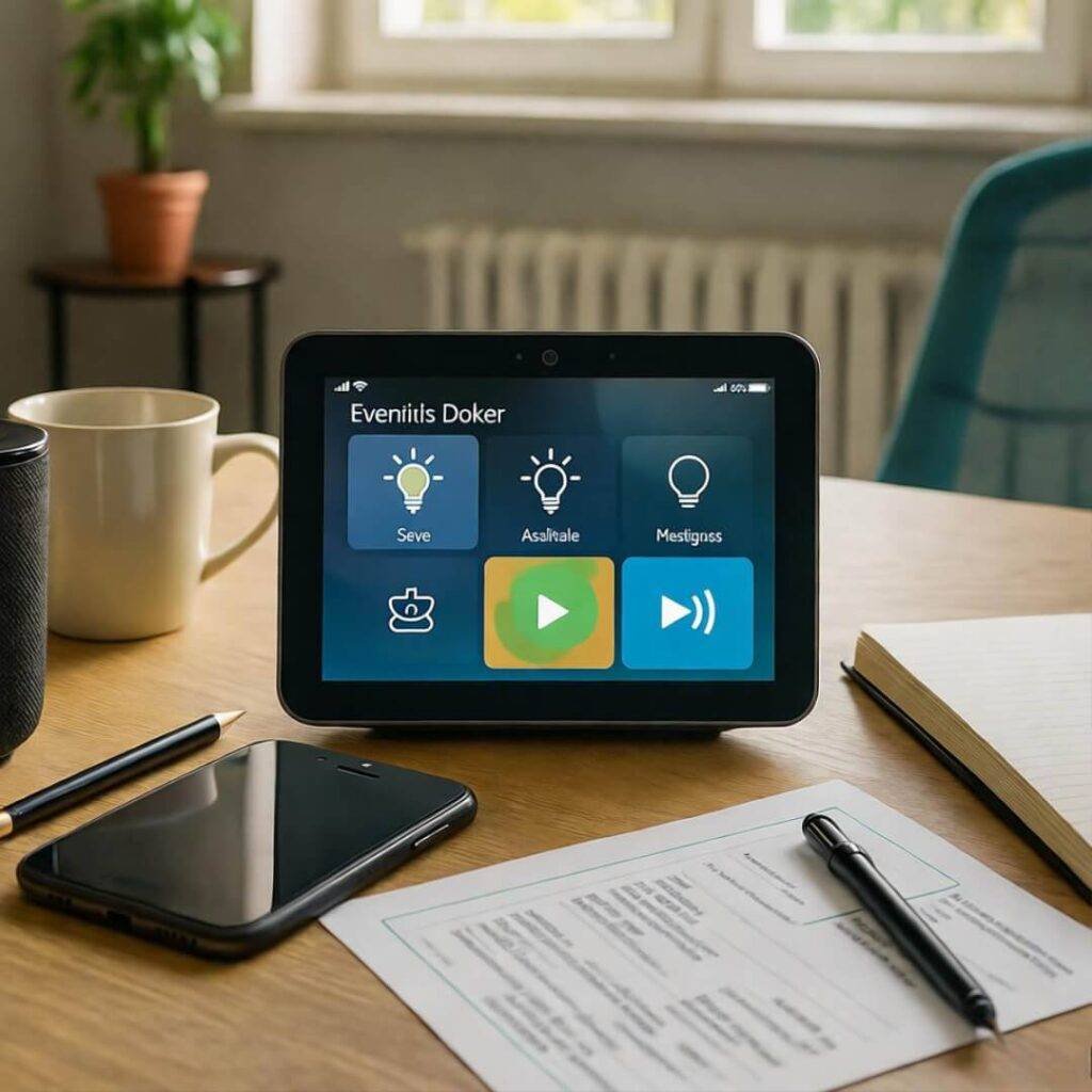 Speaker commands lights, coffee chaos.