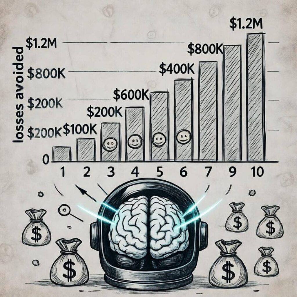 Sketch: AI brain saves skyrocketing millions.