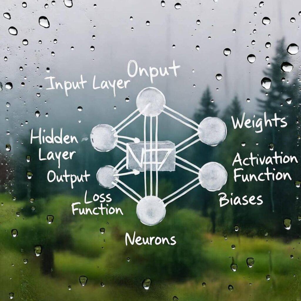 Rainy window neural network sketch.