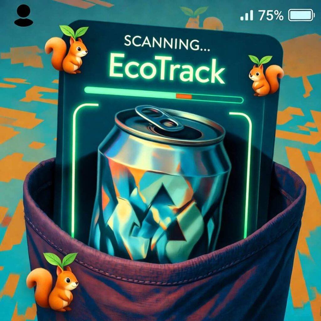 Pocket POV scan: EcoTrack glows green on soda can, squirrels hoard leaves.