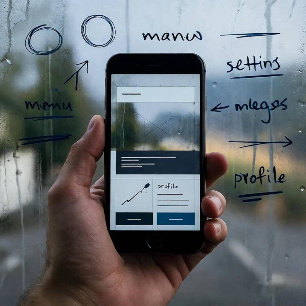 POV fogged-up window scribbles birthing wild mobile app dreams.