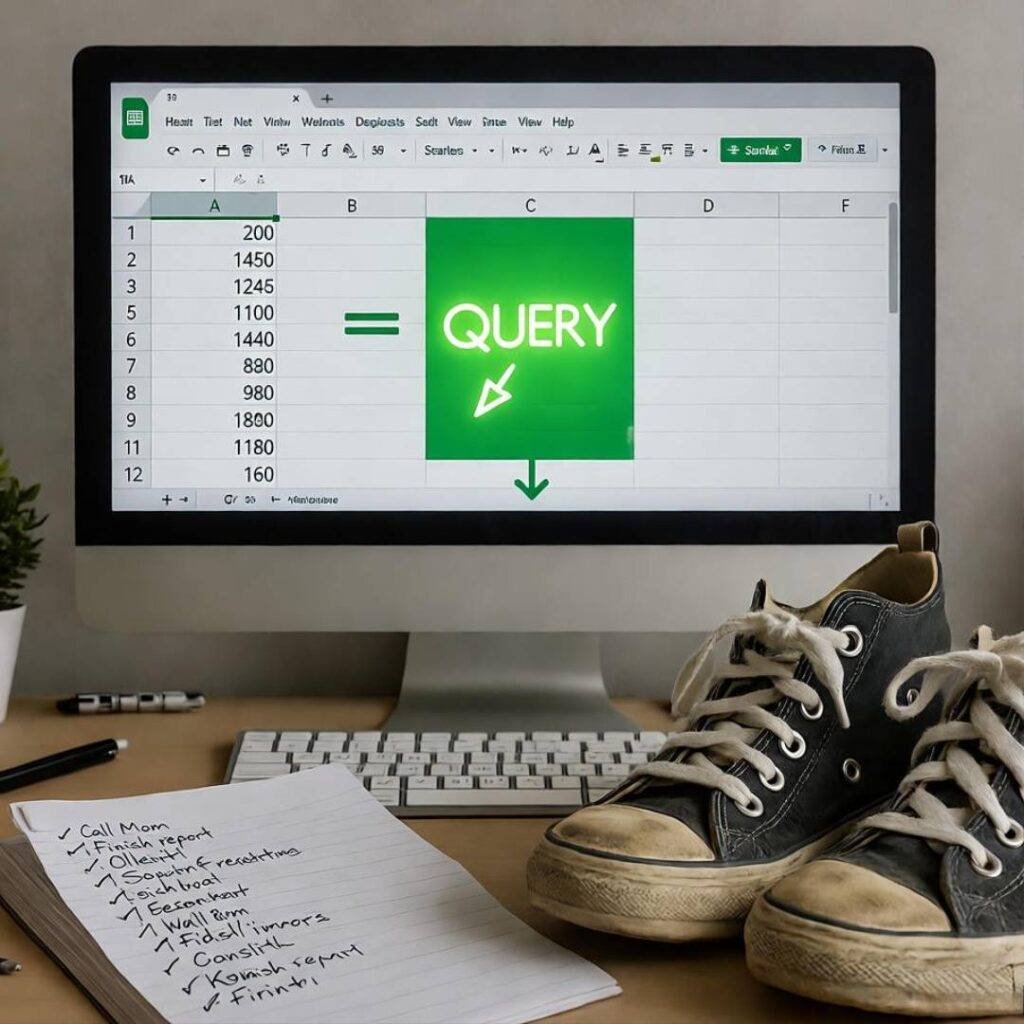 Under-desk QUERY glows on sneakers.