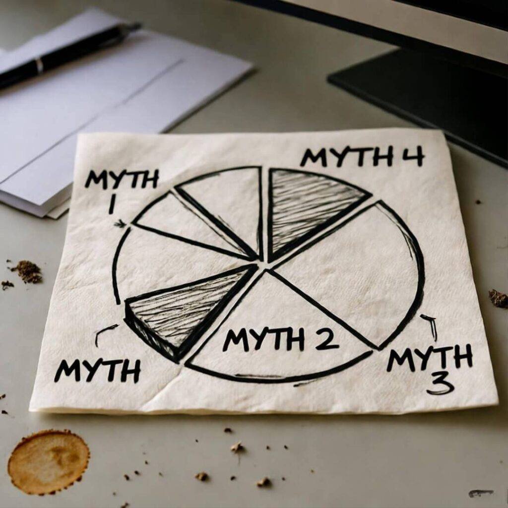 Messy napkin pie chart with stains.