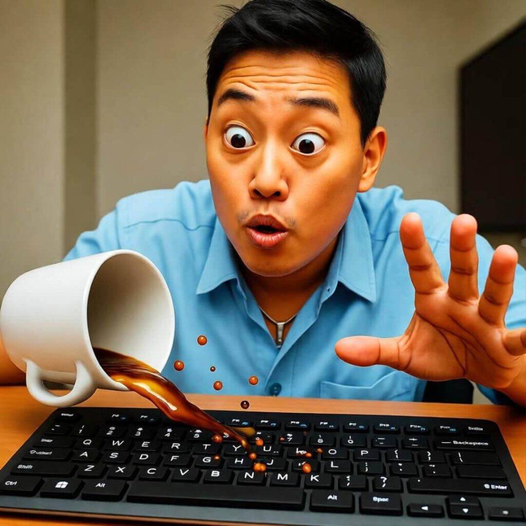 Neural net over messy desk.