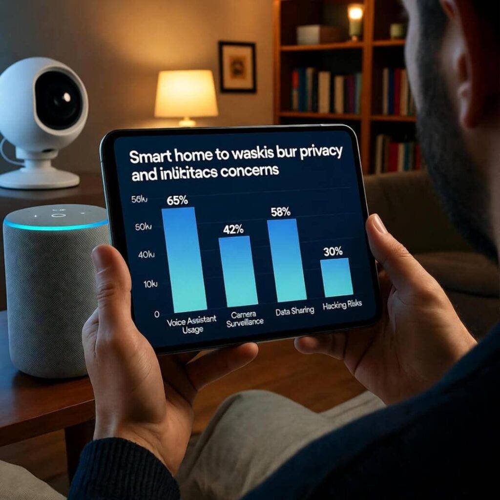 Privacy stats glowing on late-night phone.