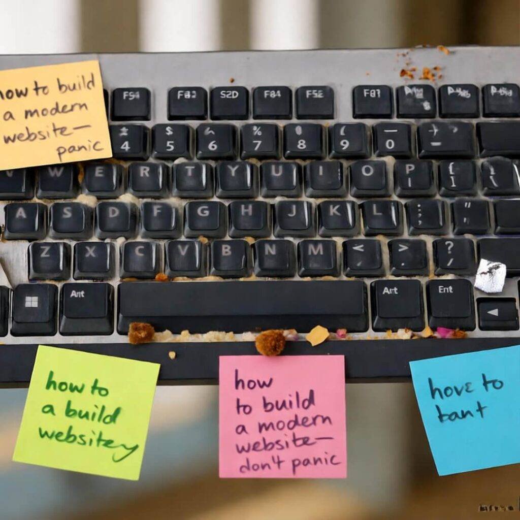 Crumby keyboard with frantic notes on building a modern website step by step.