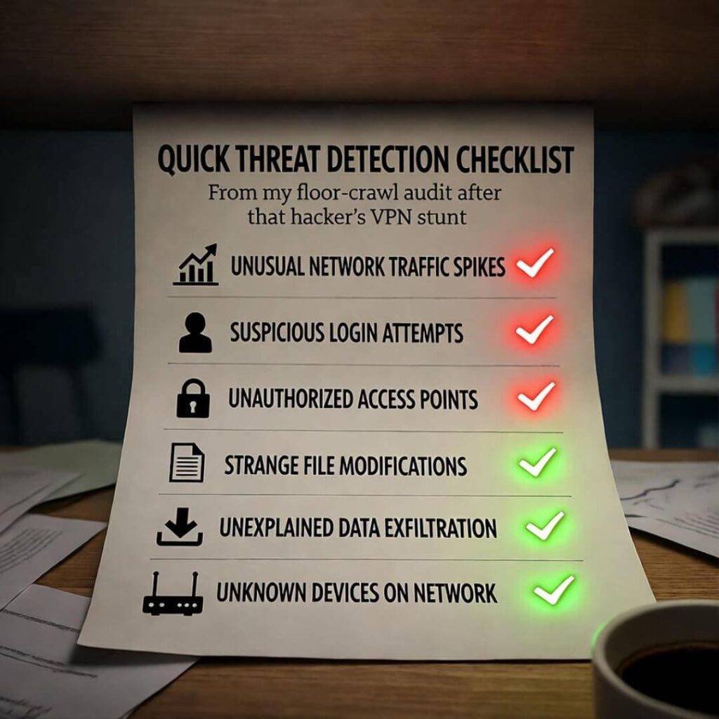Crumpled checklist under desk hideout
