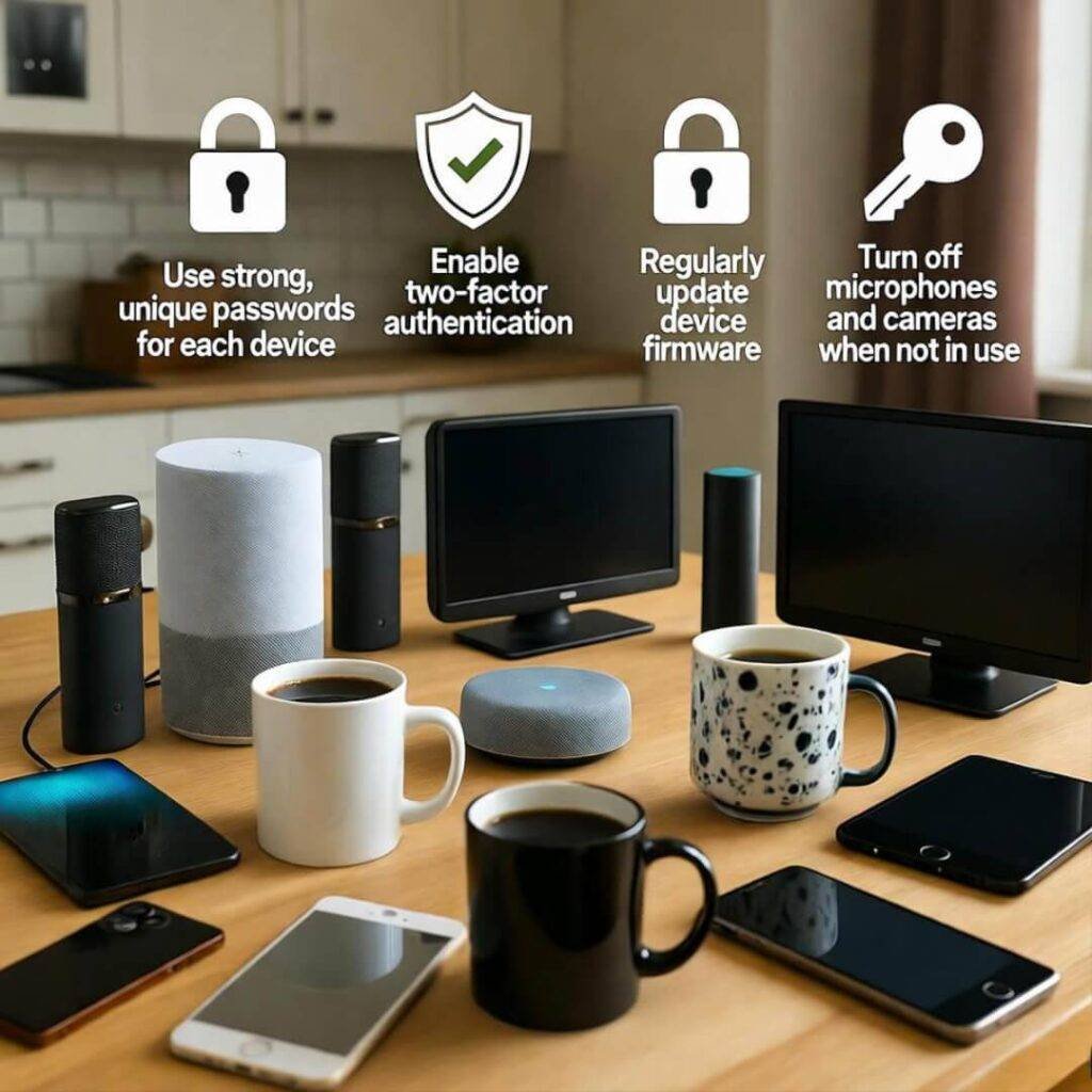 Locks shielding gadgets amid coffee chaos.