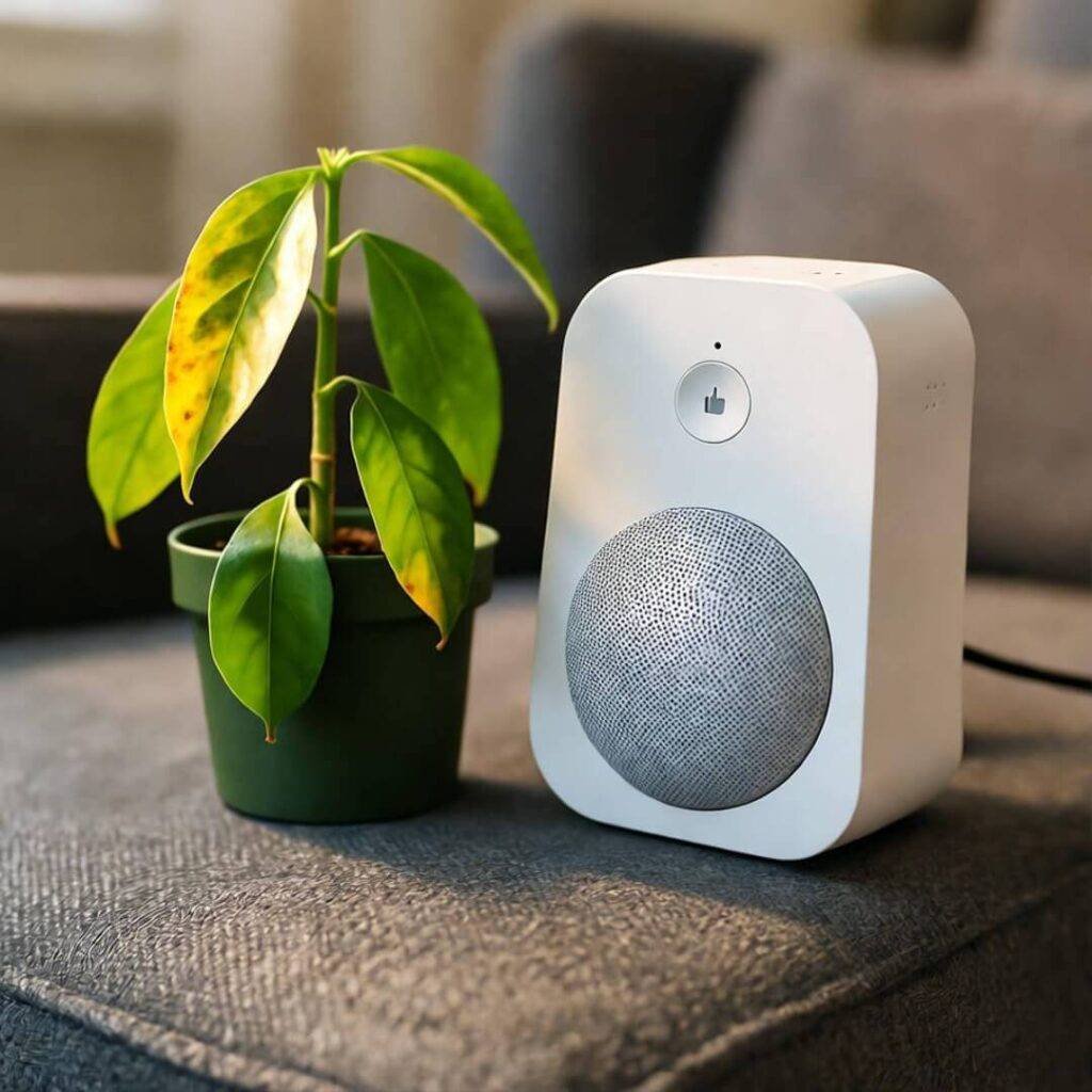 Speaker whispers to wilting ficus.