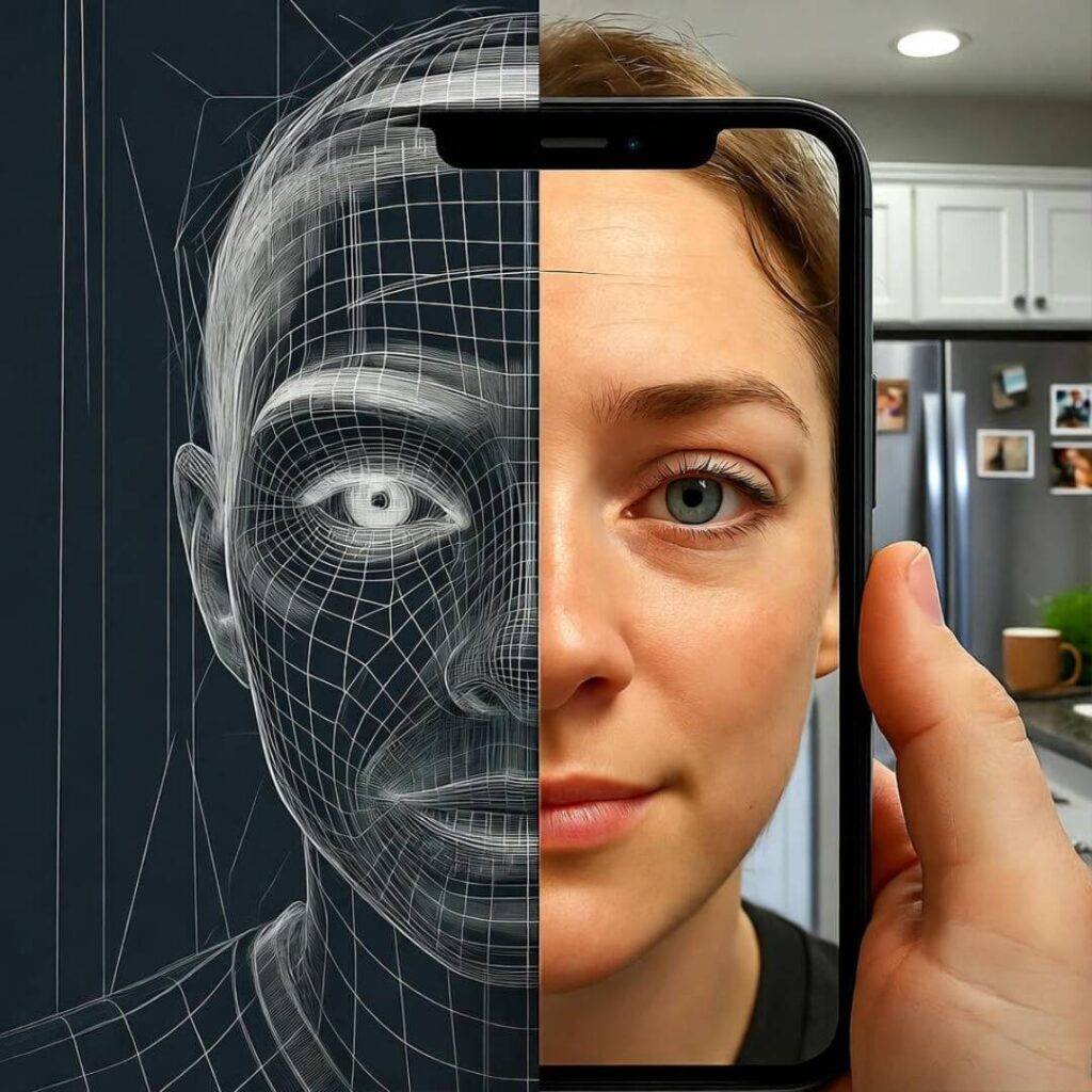 Wireframe morphing into responsive design, my tired face in the glow of how to build a modern website.