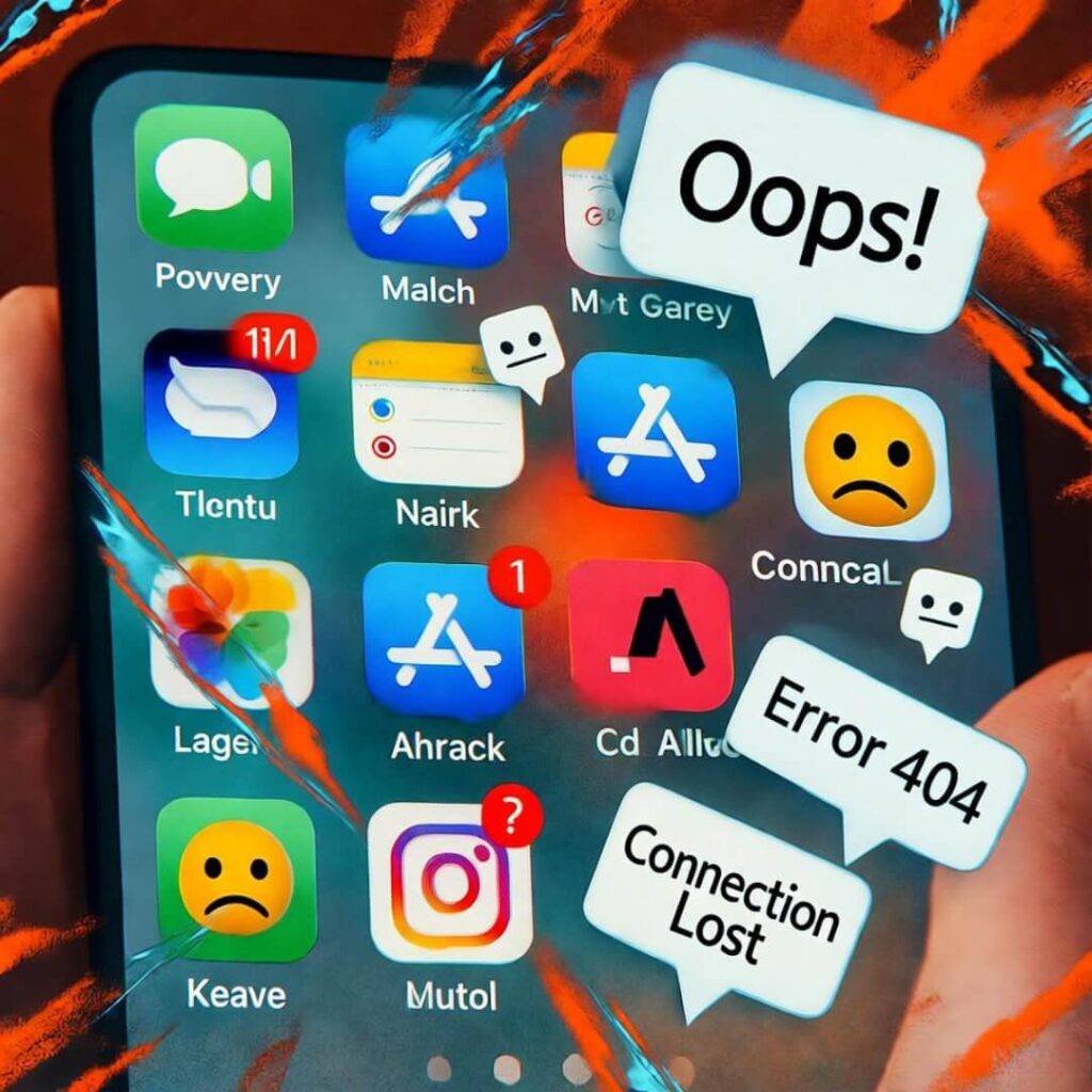 Tilted phone with sad error bubbles.