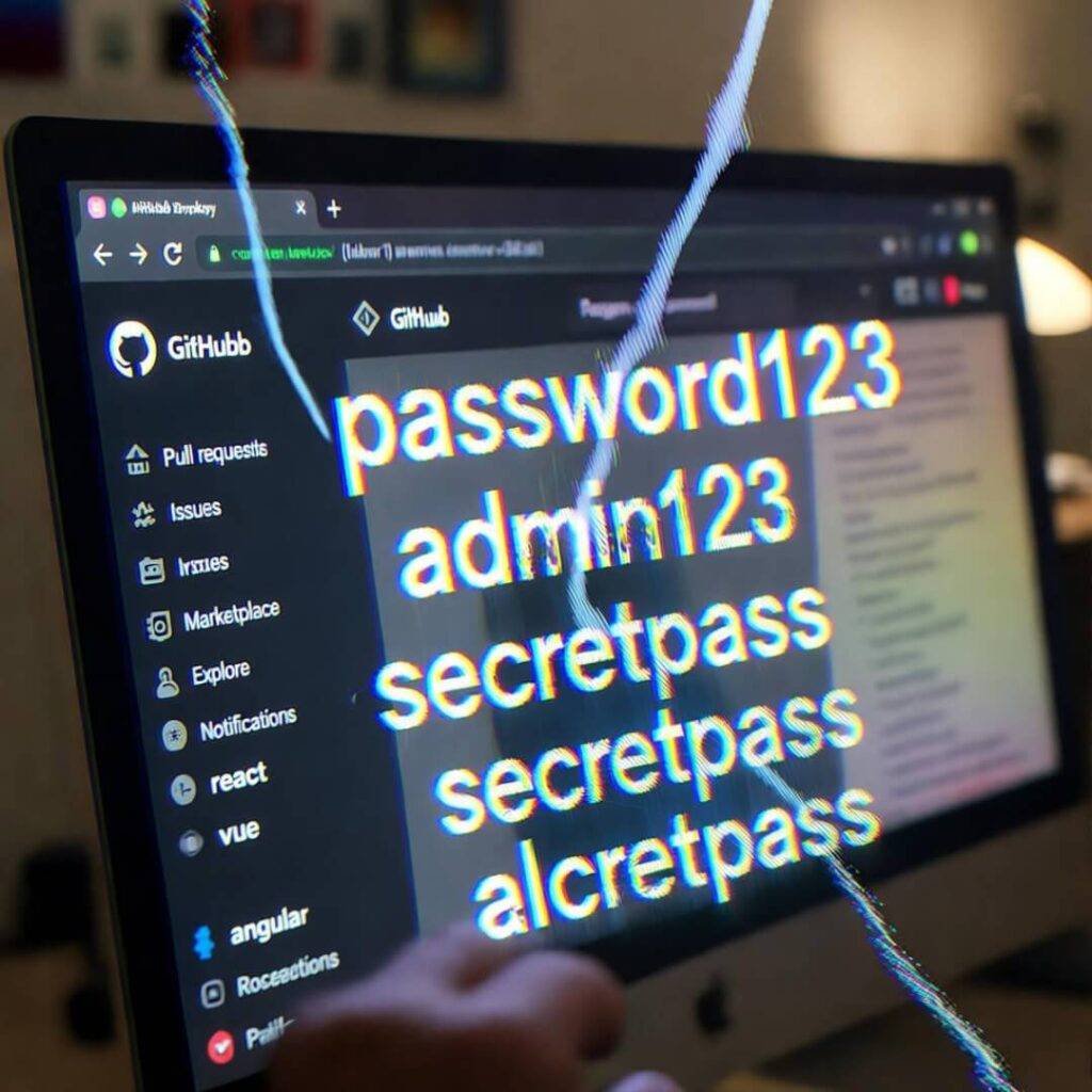 Glitching GitHub, passwords floating away.