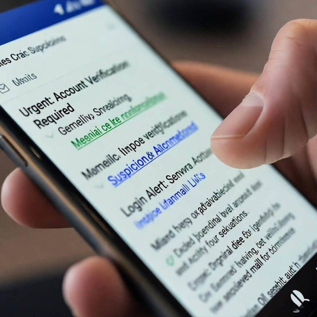 Hesitant thumb over phishing email.