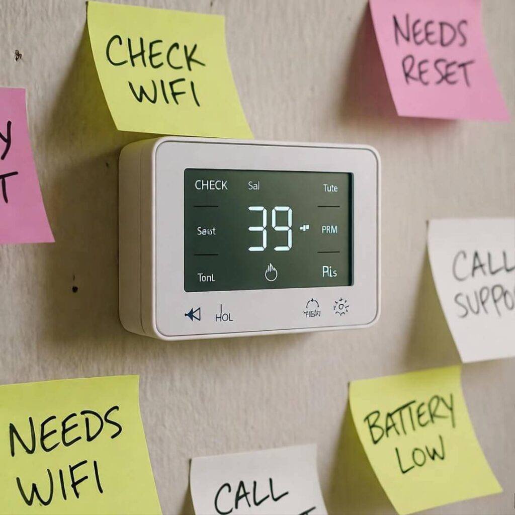 Frustrated view of sticky-note thermostat.