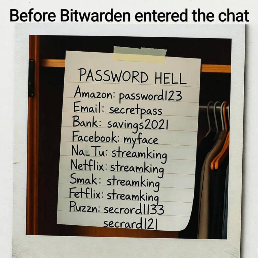 "PASSWORD HELL" taped in closet.