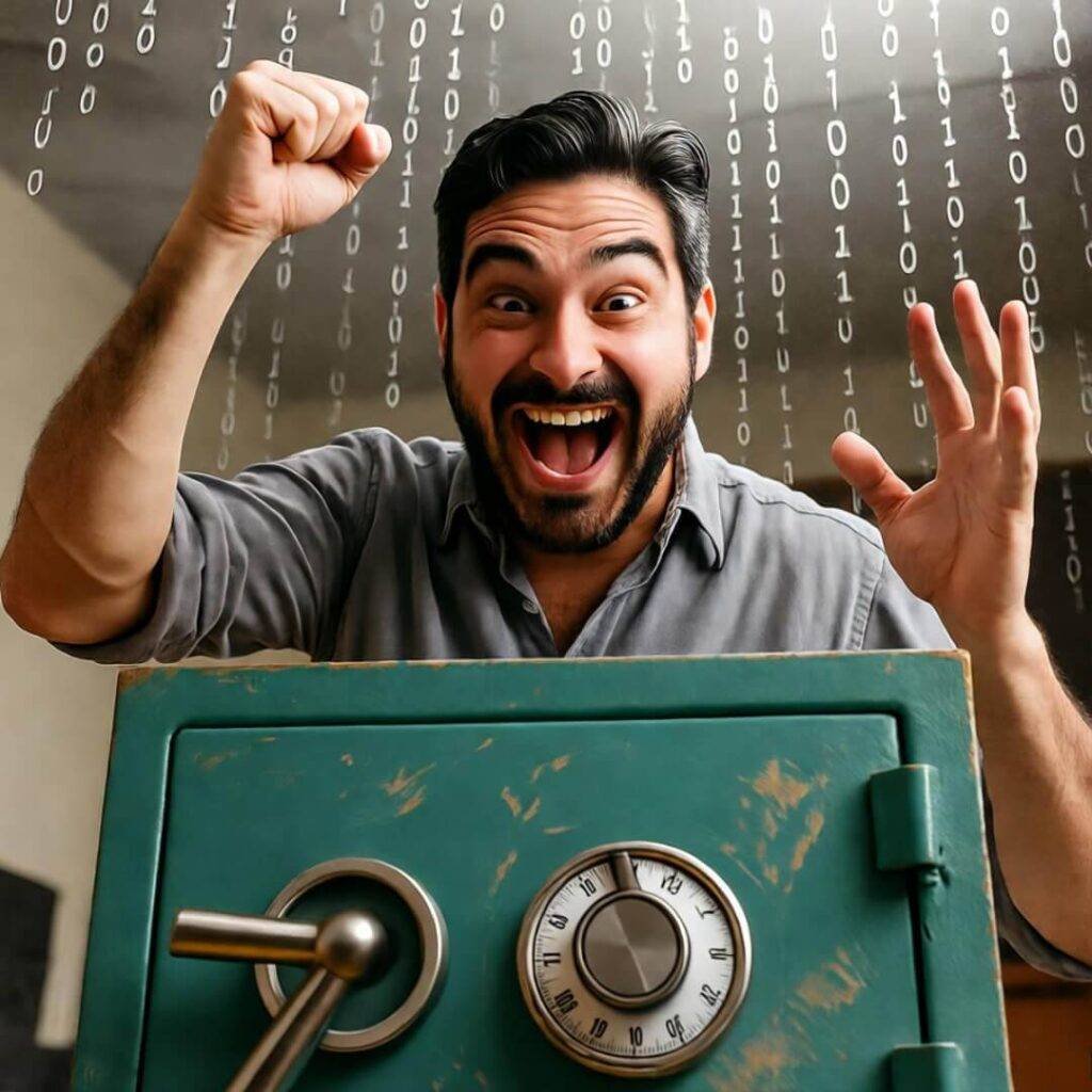 Fist-pump victory over locked safe