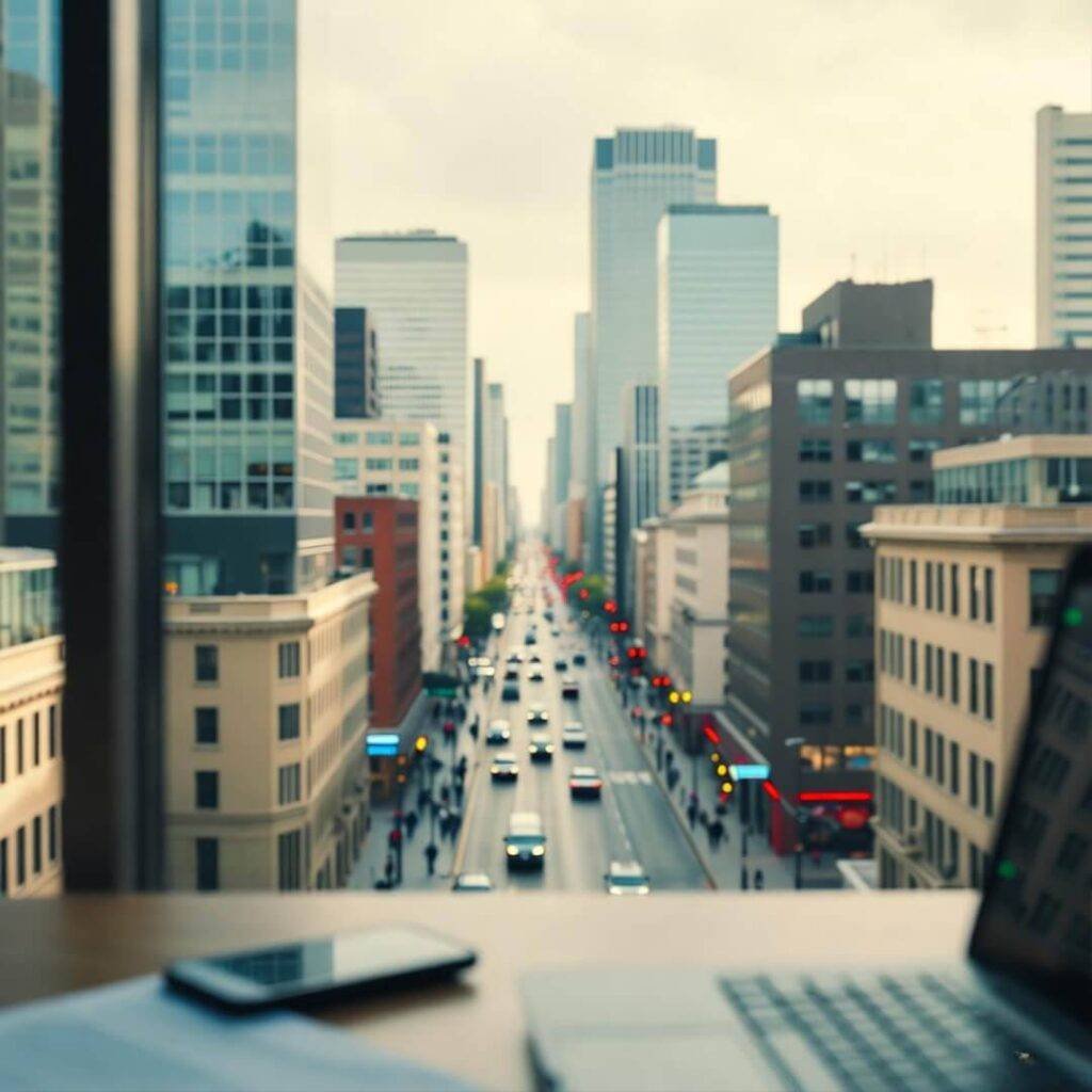 Dreamy city view of startup growth.