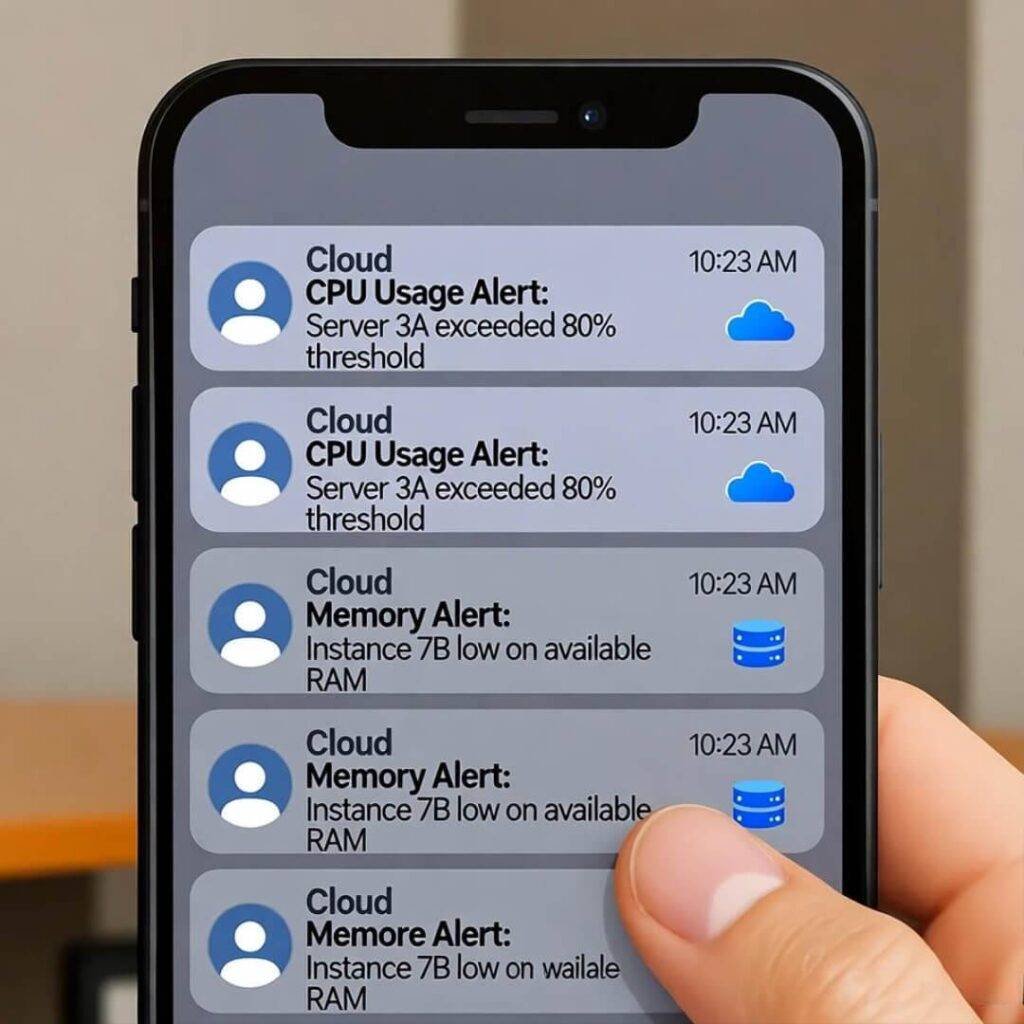 Handheld phone, smudgy cloud alerts.